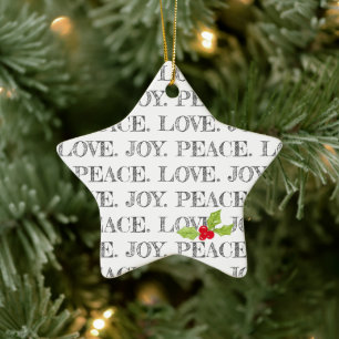 Christmas PEACE LIEBE JOY Holly Holiday Star Keramik Ornament
