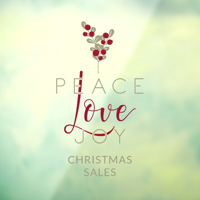 Christmas Peace Love Joy Holly Branches Quote Fensteraufkleber (Blatt 3)