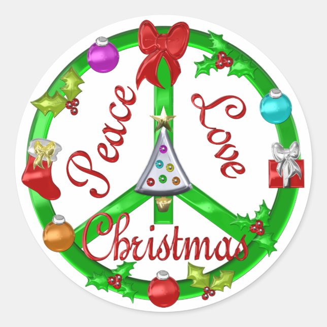 Christmas Peace Sign Runder Aufkleber (Vorderseite)