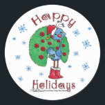 Christmas Peacock Runder Aufkleber<br><div class="desc">Dieser farbenfrohe Pfau ist für die Ferien gerüstet! Originelles Design von Christie Black von Kreationen aus dem Herzen.</div>