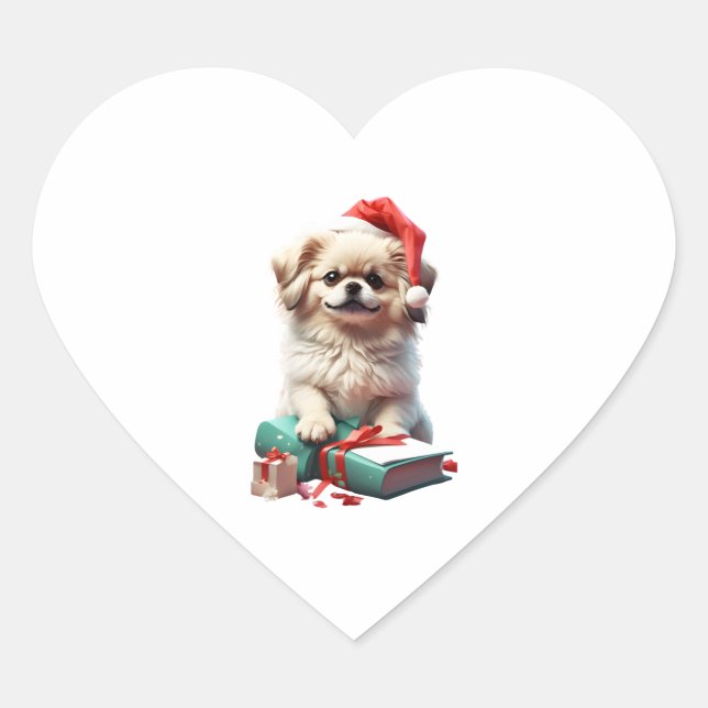 Christmas Pekingese Herz-Aufkleber (Vorderseite)