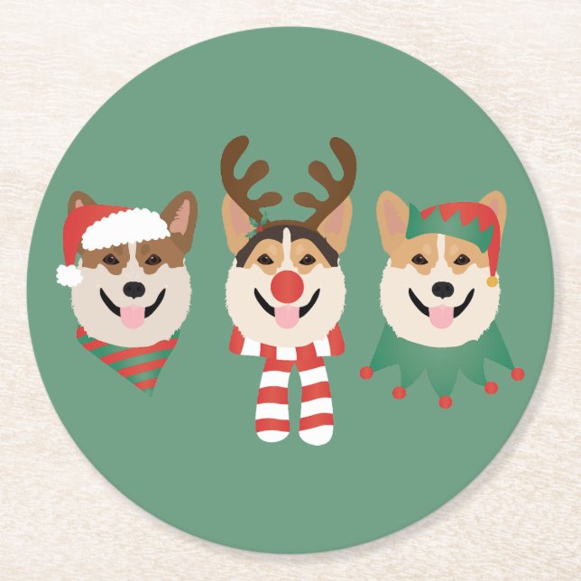 Christmas Pembroke Welsh Corgi Hunde Runder Pappuntersetzer (Vorderseite)