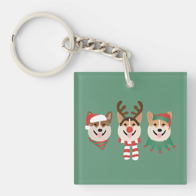 Christmas Pembroke Welsh Corgi Hunde Schlüsselanhänger (Vorderseite)