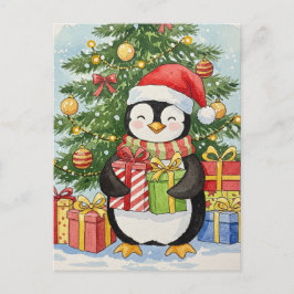 Christmas Penguin Postcard Watercolor Holiday Card Postkarte
