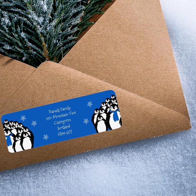 Christmas Penguin Rücksendeadresse Blue (Von Creator hochgeladen)