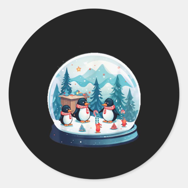 Christmas Penguin Snow Globe Scene Family Holiday  Runder Aufkleber (Vorderseite)