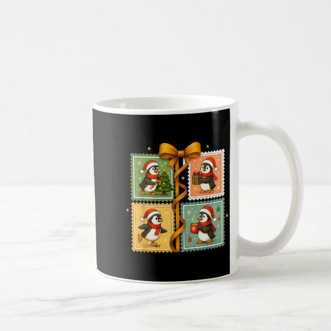 Christmas Penguin Stamp Collage  Kaffeetasse (Rechts)