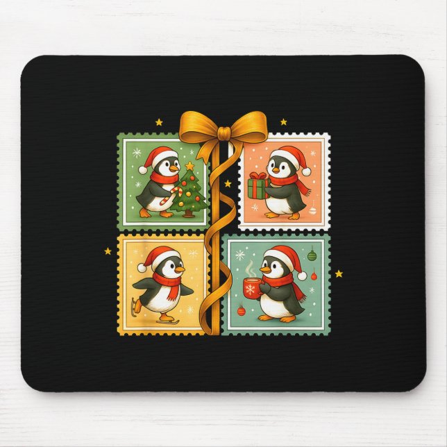 Christmas Penguin Stamp Collage  Mousepad (Vorne)