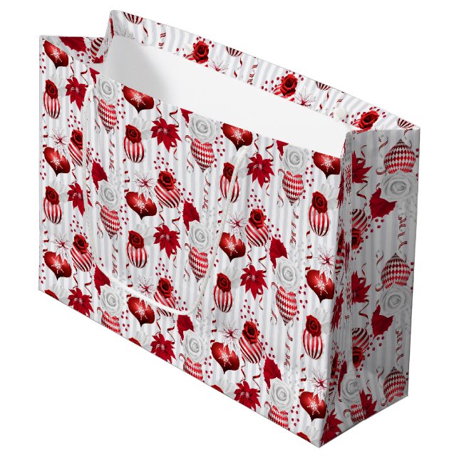 Christmas Peppermint | Candy Cane Ornament Floral Große Geschenktüte (Vorderseite Schrägansicht)