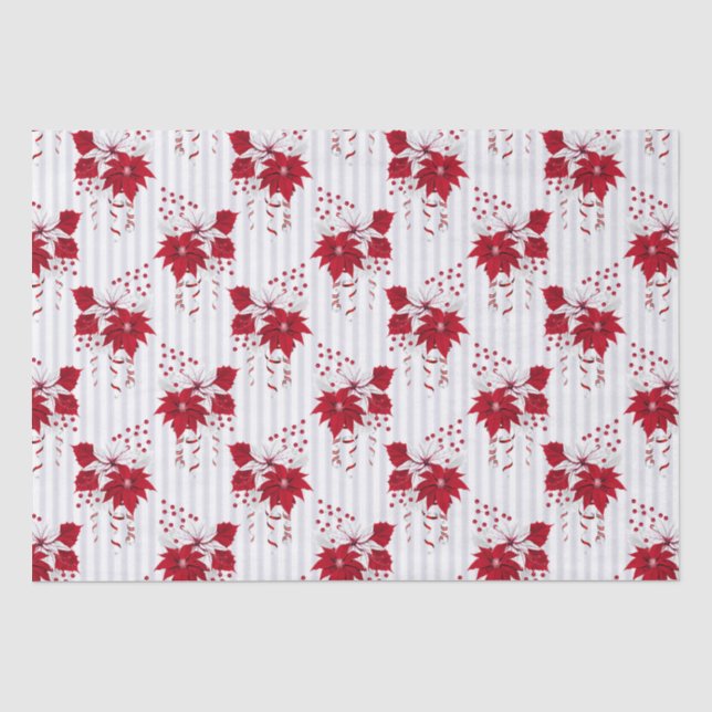 Christmas Peppermint | Candy Cane Poinsettia Holly Seidenpapier (Vorderseite)