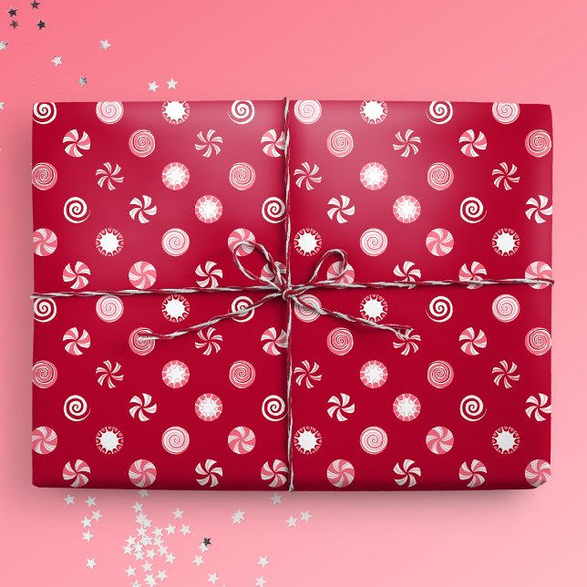 Christmas Peppermint Candy Lollipops Polka Dot Geschenkpapier (Gift mockup)