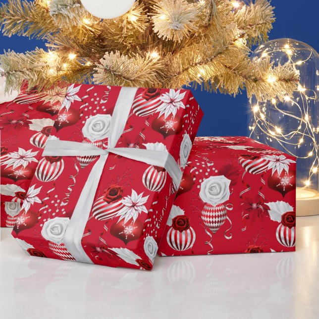 Christmas Peppermint | Ornament Floral Ribbon Geschenkpapier (Feiertage)