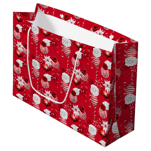 Christmas Peppermint | Ornament Floral Ribbon Große Geschenktüte (Vorderseite Schrägansicht)