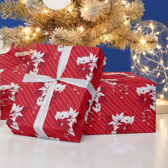 Christmas Peppermint | Poinsettia Stripe Pattern Geschenkpapier (Feiertage)