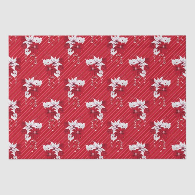 Christmas Peppermint | Poinsettia Stripe Pattern Seidenpapier (Vorderseite)