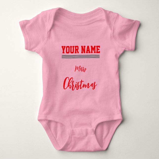 Christmas personalisiert Baby Jersey Bodysuit pink Baby Strampler (Vorderseite)