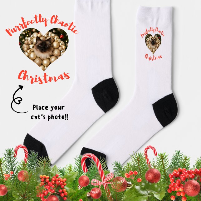 Christmas Personalized Cat Heart Photo Frame Socken (Von Creator hochgeladen)