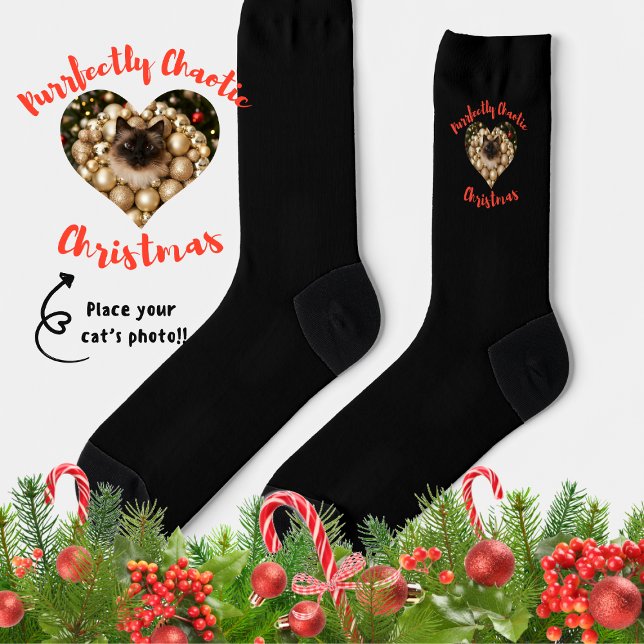 Christmas Personalized Cat Heart Photo Frame Socken (Von Creator hochgeladen)