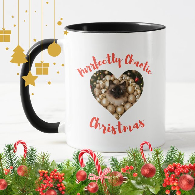 Christmas Personalized Cat Heart Photo Frame Tasse (Von Creator hochgeladen)