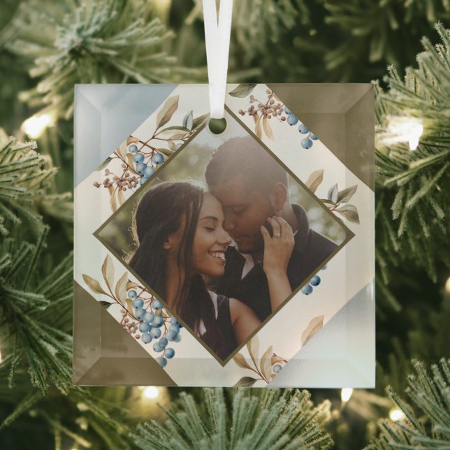 Christmas Personalized Winter Berry Photo Ornament Aus Glas (Insitu)