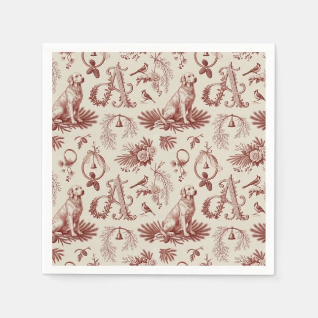 Christmas Pet Monogram A Golden Retriever Serviette (Vorderseite)
