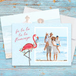 Christmas Photo Cute Beach Pink Tropical Flamingo  Feiertagskarte<br><div class="desc">This design features a Christmas holiday photo cute lights photo card, with a whimsical fun festive blue pink, a stylish calligraphy script typography, a beach tropical vacation pink flamingo theme, with a unique watercolor blue creative cute, a two 2 landscape vertical photo, a family picture simple template, a Christmas holiday...</div>