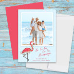 Christmas Photo Cute Beach Pink Tropical Flamingo  Feiertagskarte<br><div class="desc">This design features a Christmas holiday photo cute lights photo card, with a whimsical fun festive blue pink, a stylish calligraphy script typography, a beach tropical vacation pink flamingo theme, with a unique watercolor blue creative cute, a one 1 portrait vertical photo, a family picture simple template, a Christmas holiday...</div>