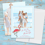 Christmas Photo Cute Beach Pink Tropical Flamingo  Feiertagskarte<br><div class="desc">This design features a Christmas holiday photo cute lights photo card, with a whimsical fun festive blue pink, a stylish calligraphy script typography, a beach tropical vacation pink flamingo theme, with a unique watercolor blue creative cute, a two 2 portrait vertical photo, a family picture simple template, a Christmas holiday...</div>