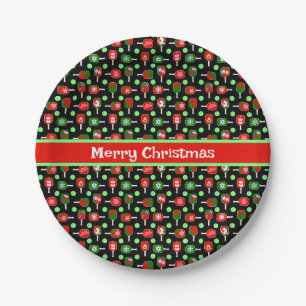 Christmas Pickleball Red Green Paddles Balls Black Pappteller