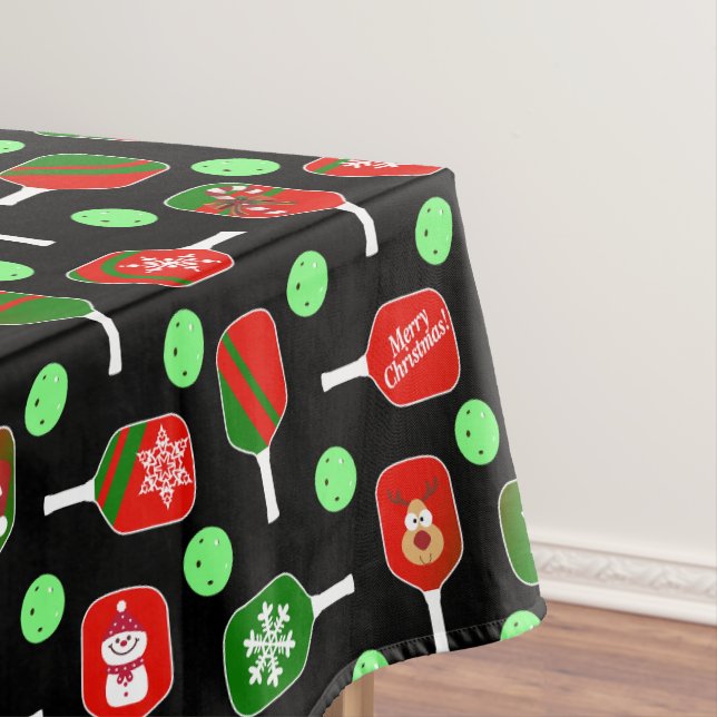Christmas Pickleball Red Green Paddles Balls Black Tischdecke (Beispiel)