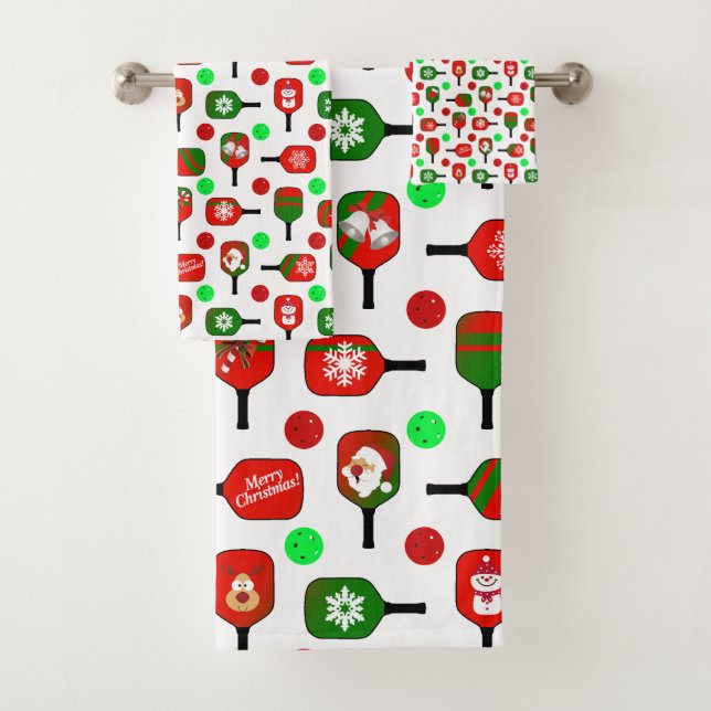 Christmas Pickleball Red Green Paddles Balls X-Mas Badhandtuch Set (Insitu)