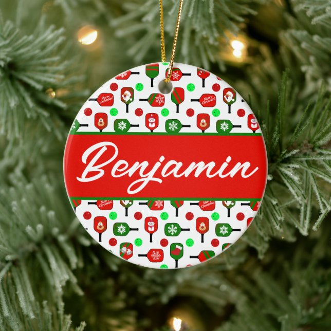 Christmas Pickleball Red Green Paddles Balls X-Mas Keramik Ornament (Baum)