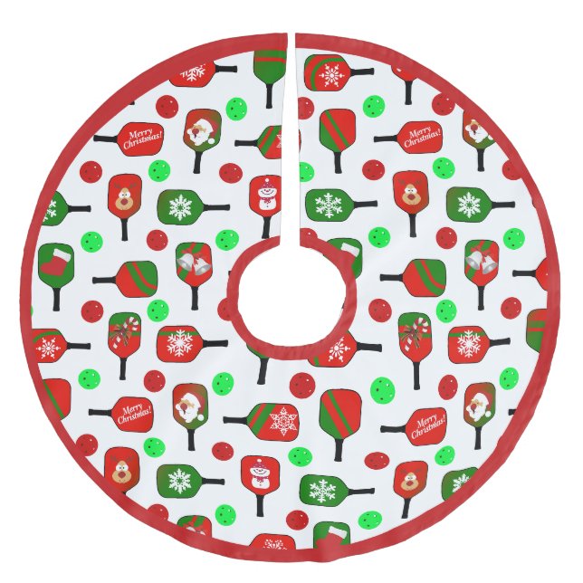 Christmas Pickleball Red Green Paddles Balls X-Mas Polyester Weihnachtsbaumdecke (Vorderseite)
