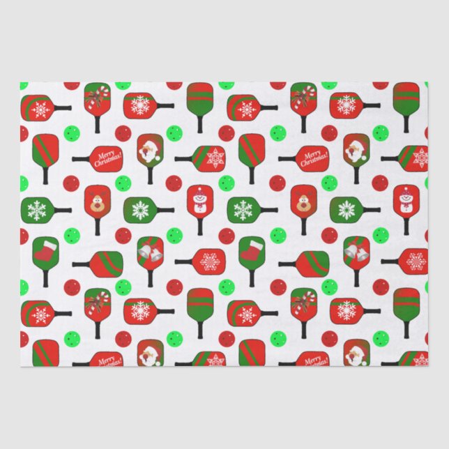 Christmas Pickleball Red Green Paddles Balls X-Mas Seidenpapier (Vorderseite)