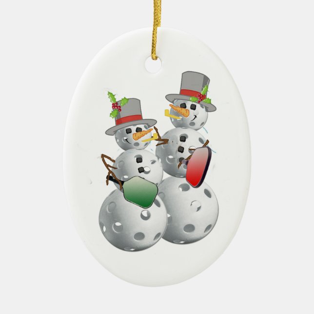 Christmas Pickleball Snowmen Keramik Ornament (Vorne)