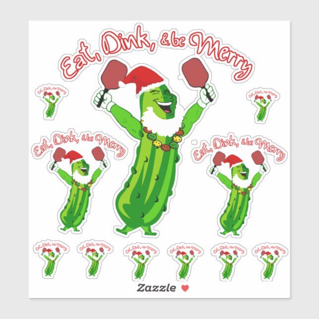 Christmas Pickleball Weihnachtsmannmütze Pickle Aufkleber (Blatt)