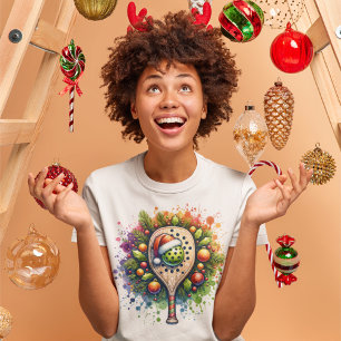Christmas Pickleball Weihnachtsmannmütze Pine Holl T-Shirt