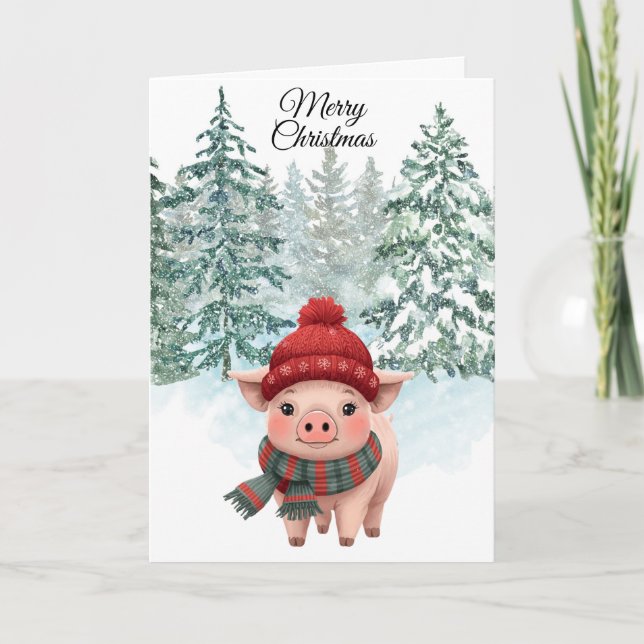 Christmas Pig Folded Greeting Card Karte (Vorderseite)