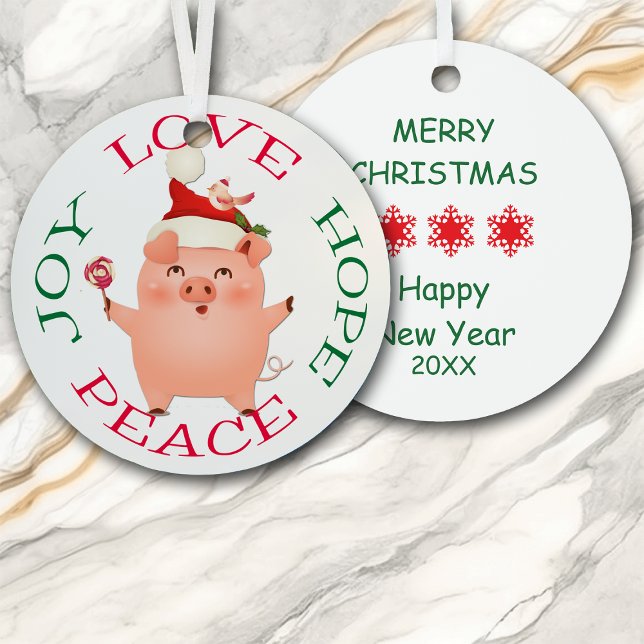 Christmas Pig Hope Liebe Joy Peace Ornament Aus Metall (Von Creator hochgeladen)