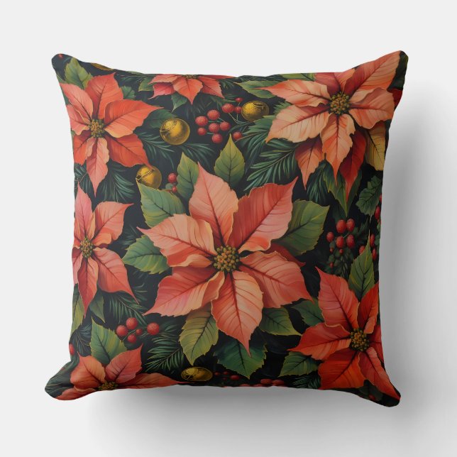 Christmas Pillow – Poinsettias & Holiday Decor Kissen (Vorderseite)