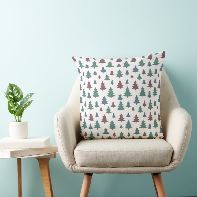 Christmas Pillow with Green, Maroon & Blue Trees Kissen (Stuhl )