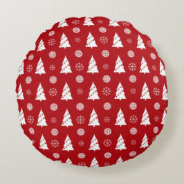Christmas Pillow with Trees and Snowflakes Rundes Kissen