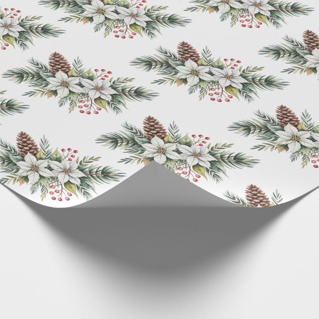 Christmas Pine Cones Branches flowers holly berry Geschenkpapier (Ecke)