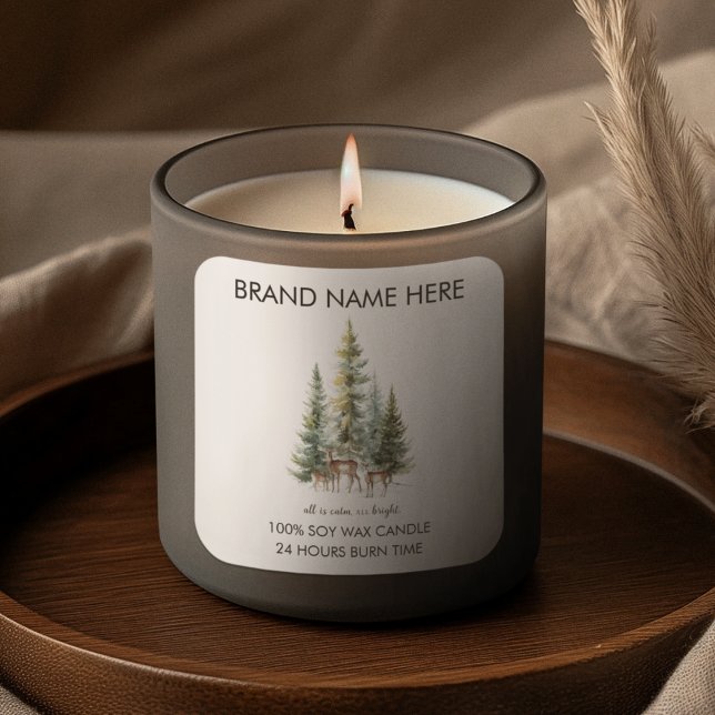 Christmas Pine Trees & Deers Candle Labels Quadratischer Aufkleber (Von Creator hochgeladen)