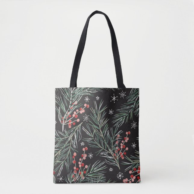 Christmas Pine Twigs Black Background Tasche (Vorderseite)