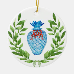 Christmas Pineapple Blue & White Ginger Jar Keramik Ornament
