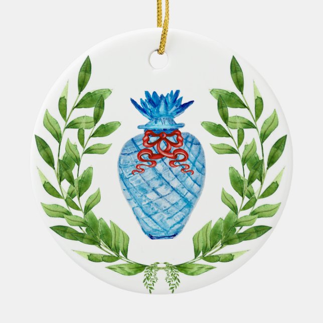 Christmas Pineapple Blue & White Ginger Jar Keramik Ornament (Vorne)