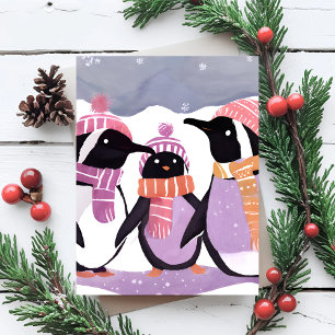 Christmas-Pinguin-Freunde   Winter-Aquarell Feiertagskarte
