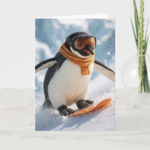 Christmas-Pinguin-Snowboarden bergab Karte
