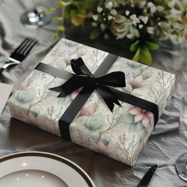 Christmas Pink and Silver Poinsettia Floral  Geschenkpapier Set (Von Creator hochgeladen)